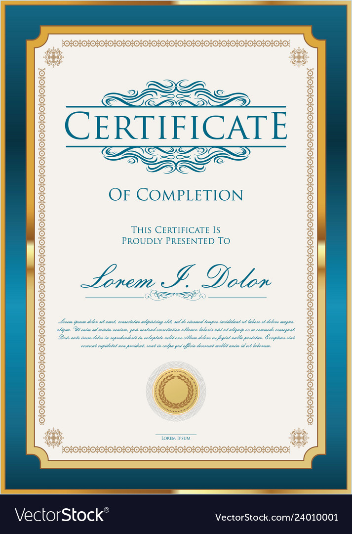 Blue certificate or diploma template Royalty Free Vector