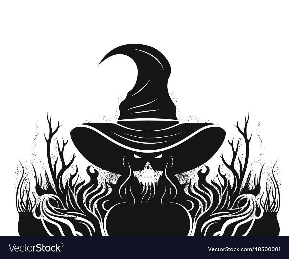 Scary witch in hat with skull like face Royalty Free Vector