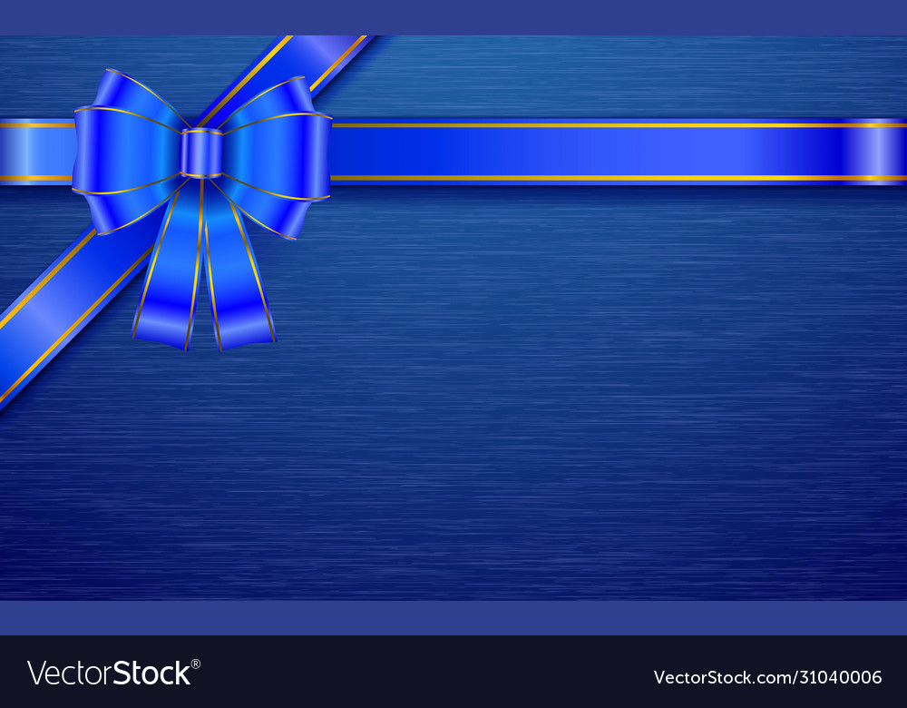 Blue ribbon and bow on plate Royalty Free Vector Image