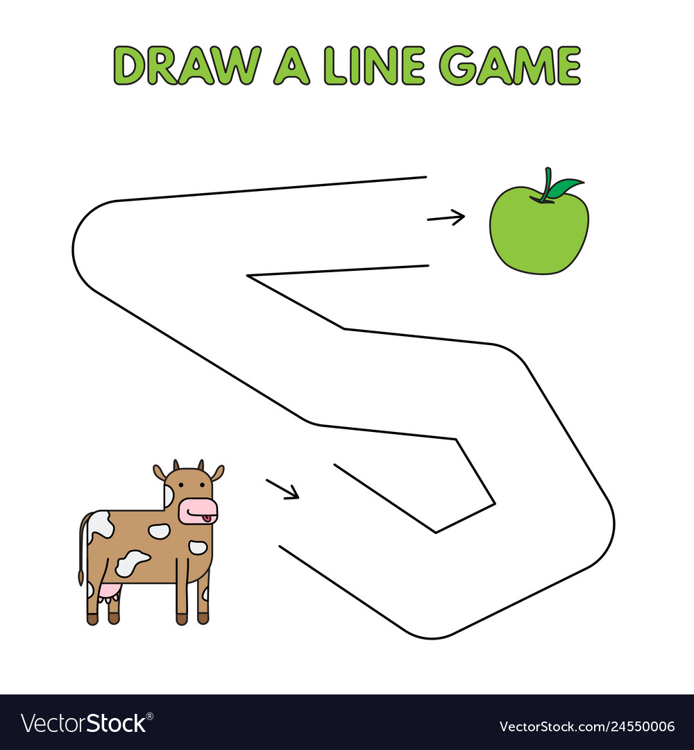 Cartoon cow draw a line game for kids Royalty Free Vector Cartoon cow draw a line game for kids Royalty Free Vector