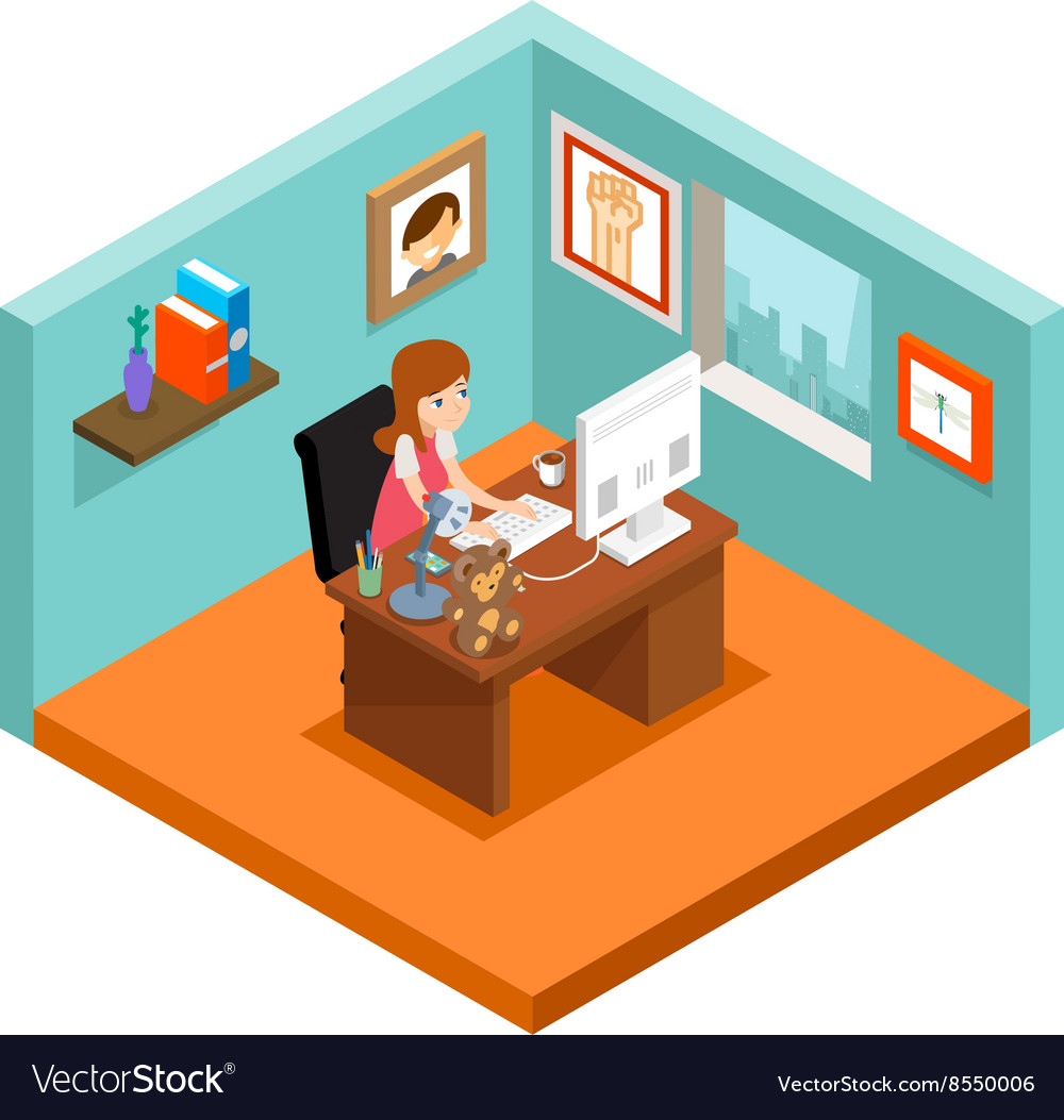 Freelancer At Work Isometric 3d Freelance Woman