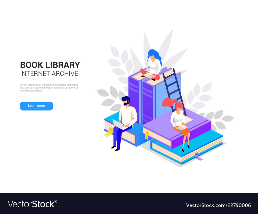 Isometric Library Concept Web Archive And E Vector Image