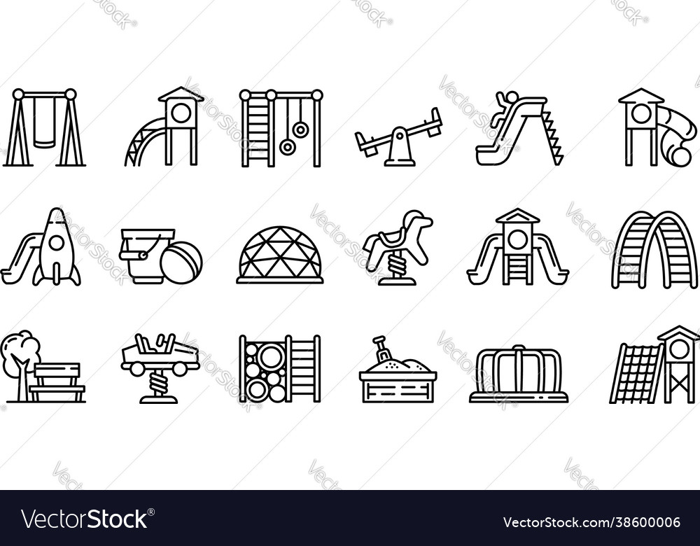 Kid playground icons set outline style Royalty Free Vector