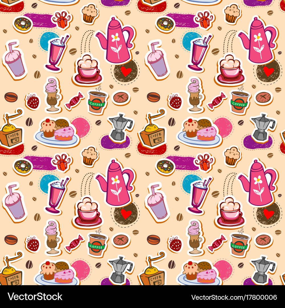 Seamless coffee and tea pattern Royalty Free Vector Image