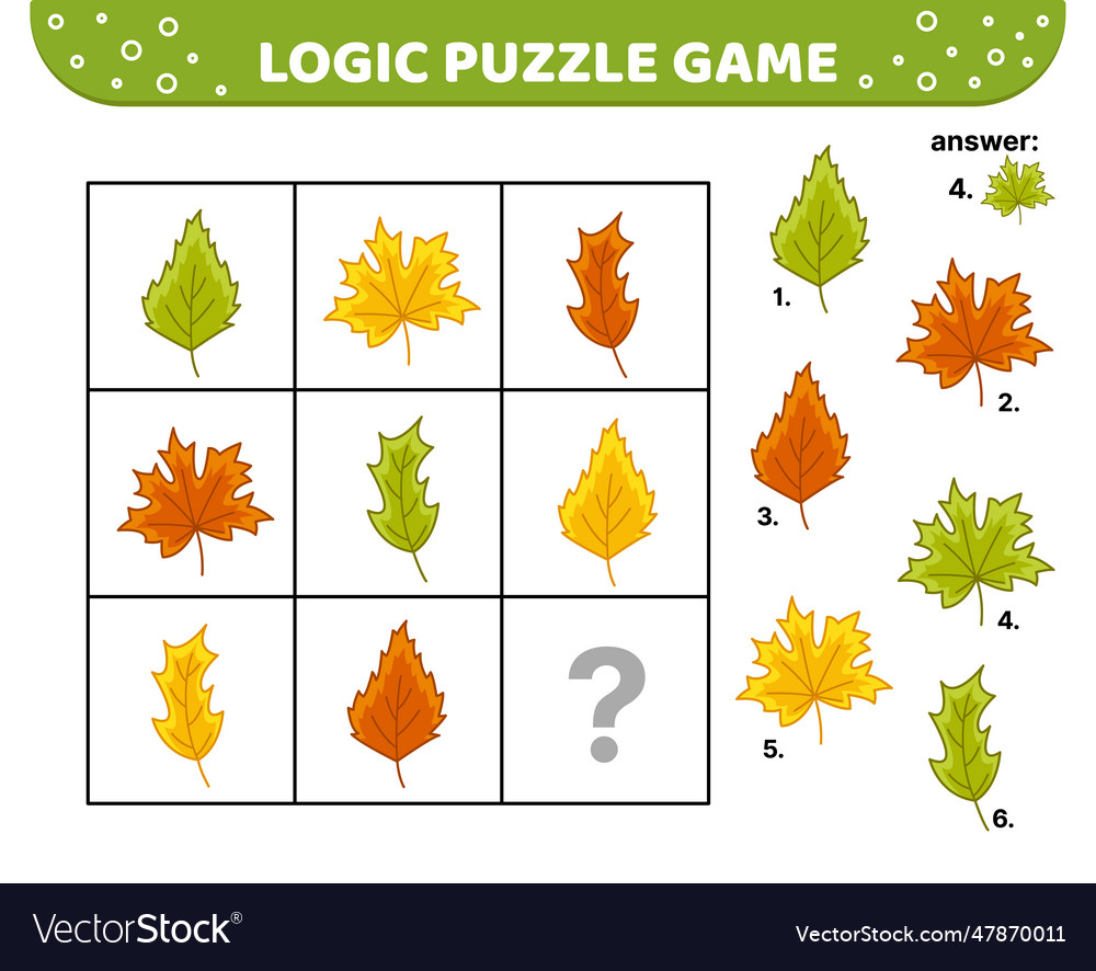 Birch oak maple leaves logic puzzle game Vector Image