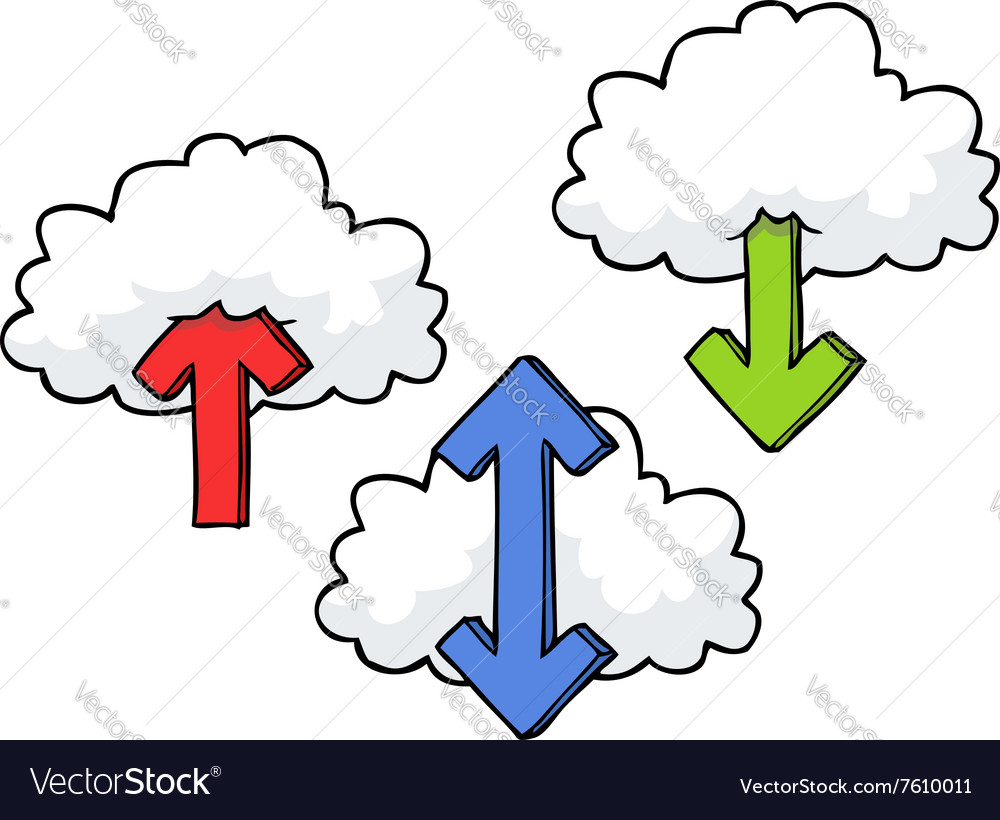 Clouds with arrows set Royalty Free Vector Image