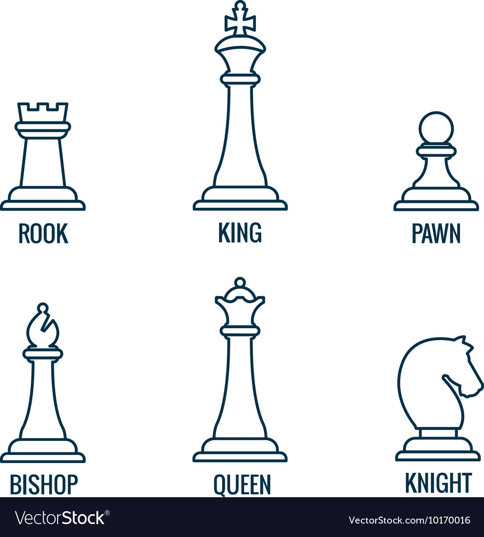 Chess pieces thin line icons king queen Royalty Free Vector