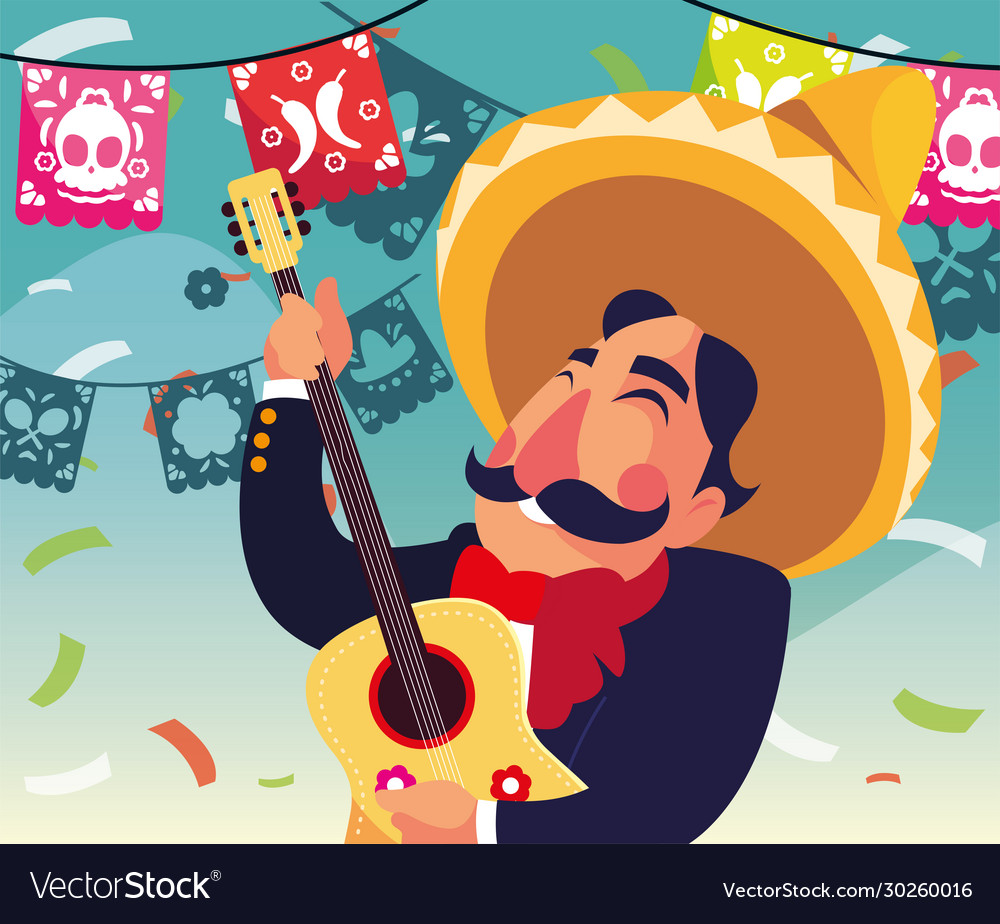 Mexican mariachi with guitar typical musical Vector Image