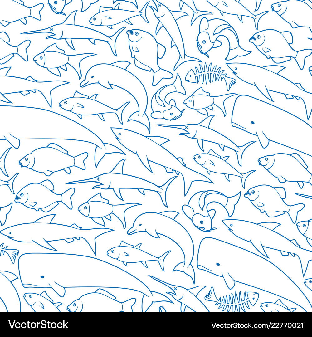 Background pattern with fish thin line icons Vector Image