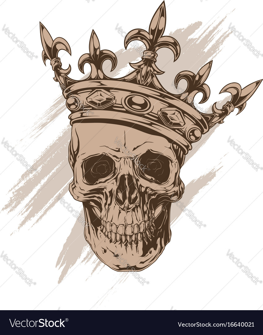 Graphic brown human skull with royal king crown Vector Image