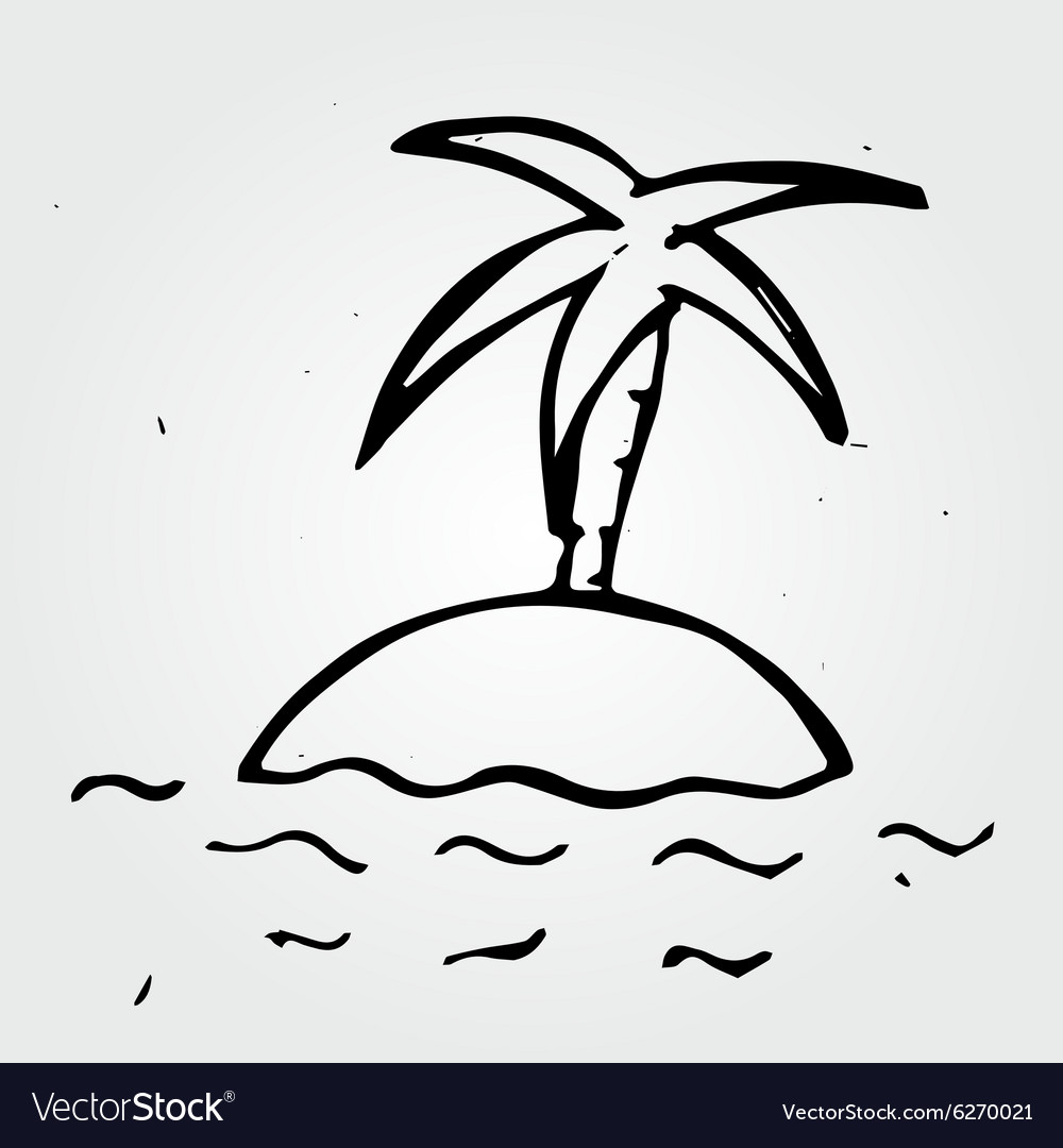 Hand Drawn Desert Island Palm Tree And Sea Vector Image