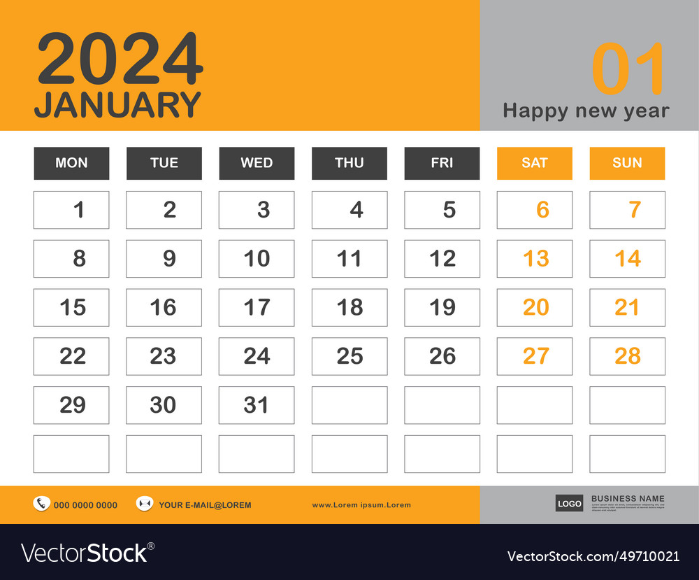 January 2024 year calendar 2024 template Vector Image