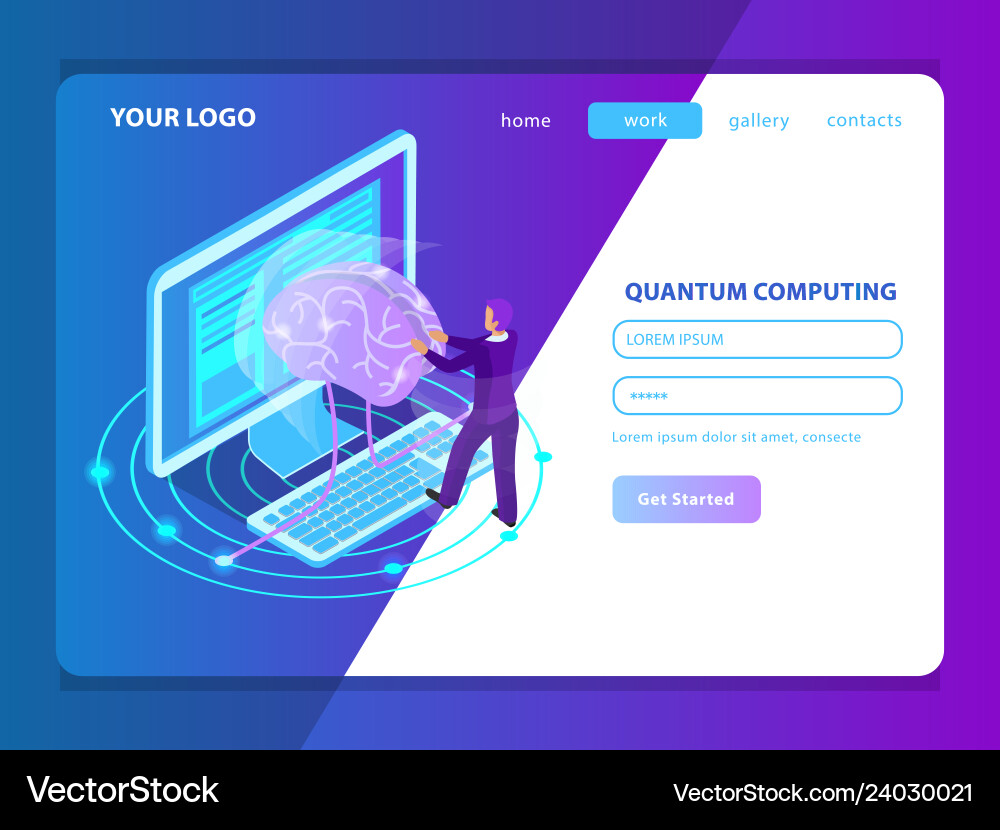 Quantum computing landing page Royalty Free Vector Image
