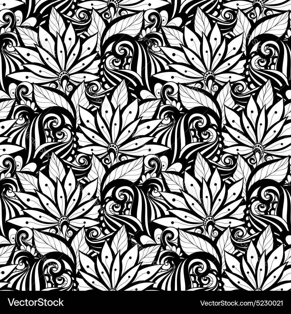 Seamless monochrome floral pattern Royalty Free Vector Image