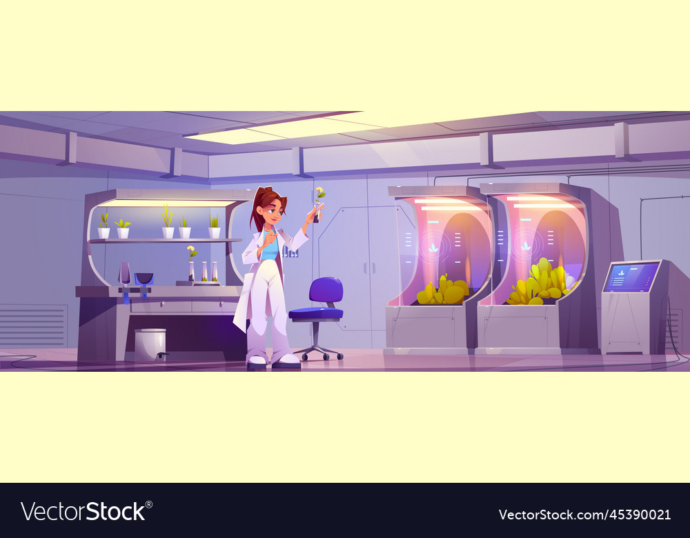 Woman scientist in laboratory learning plants Vector Image