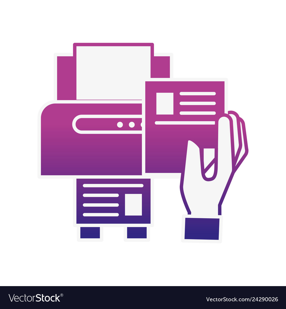 Hand holding paper copy printer machine Royalty Free Vector