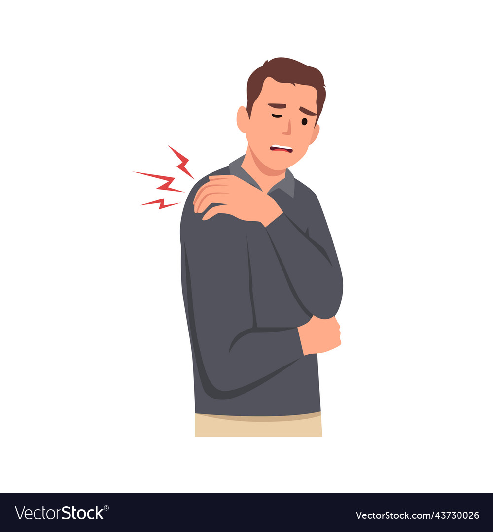 Man holds the left shoulder because he feels pain Vector Image