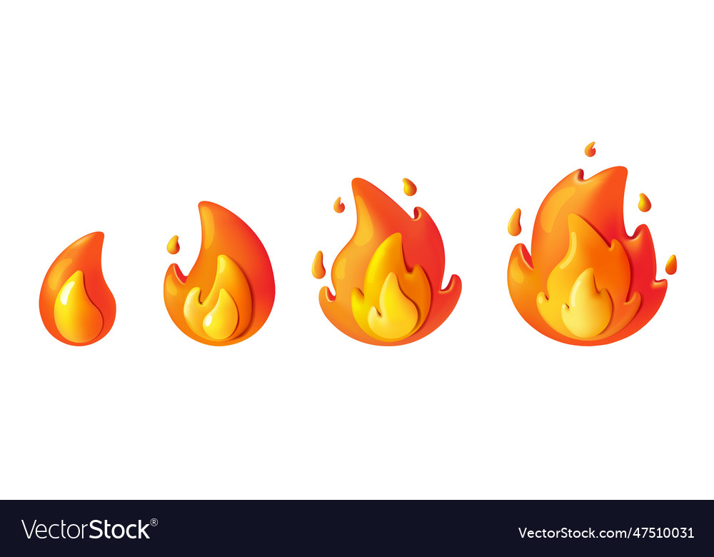 3d flame fire emoji red yellow elements icons Vector Image
