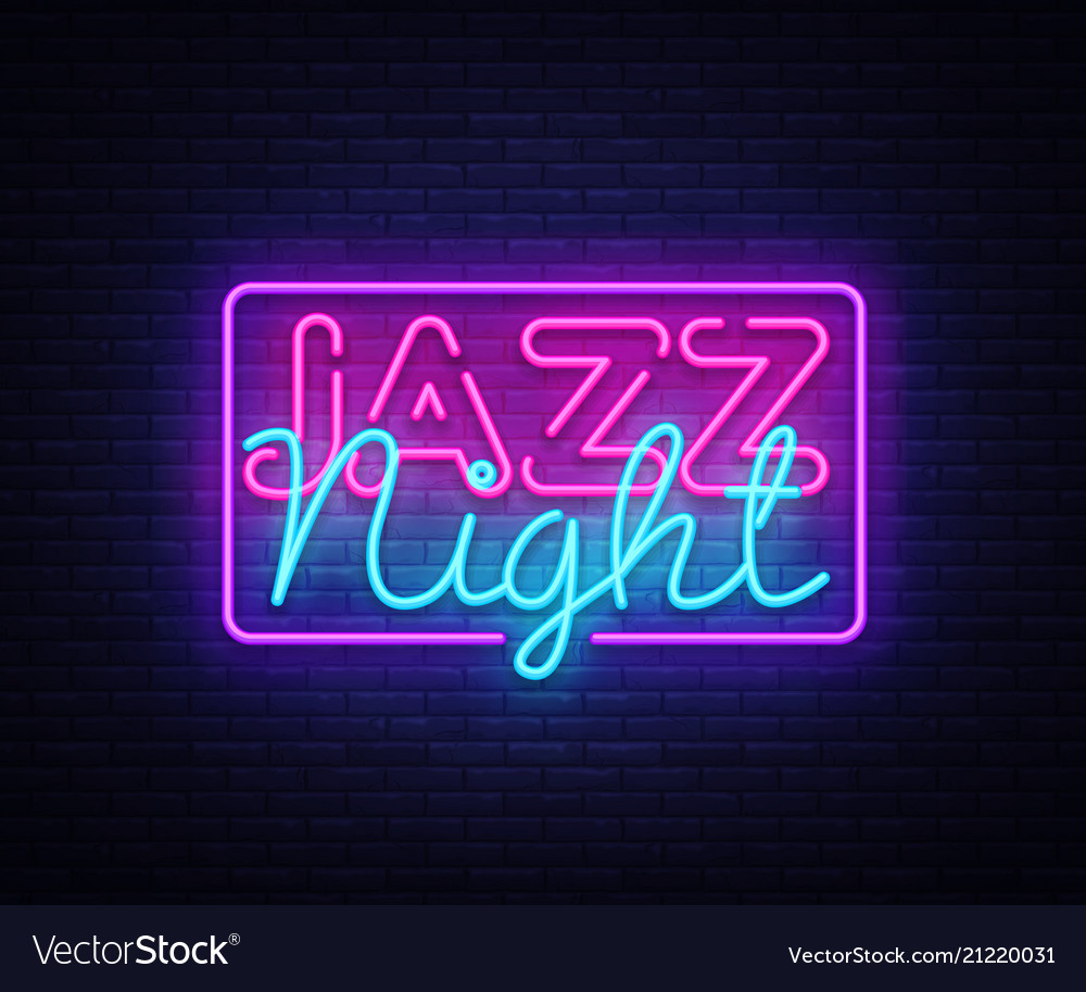 Jazz night neon sign jazz music design Royalty Free Vector