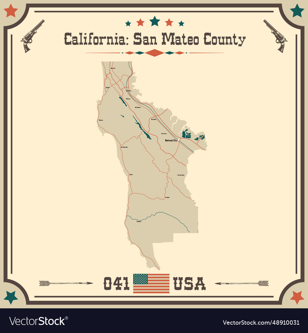 Large and accurate map of san mateo county Vector Image