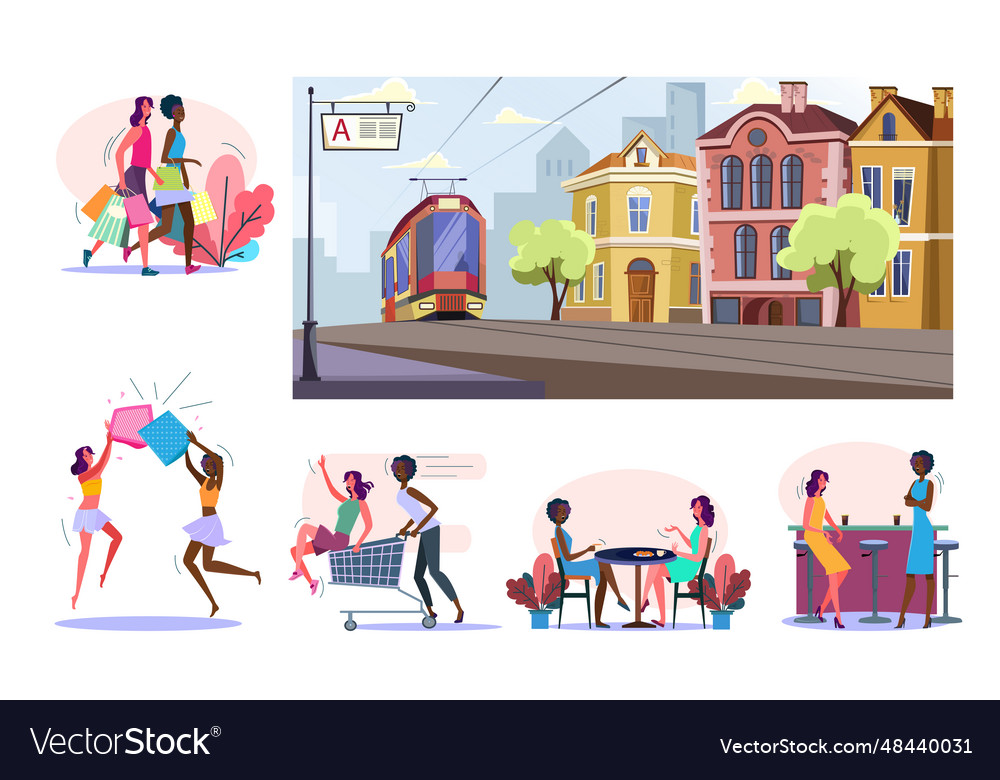 Set of female friends spending time together Vector Image