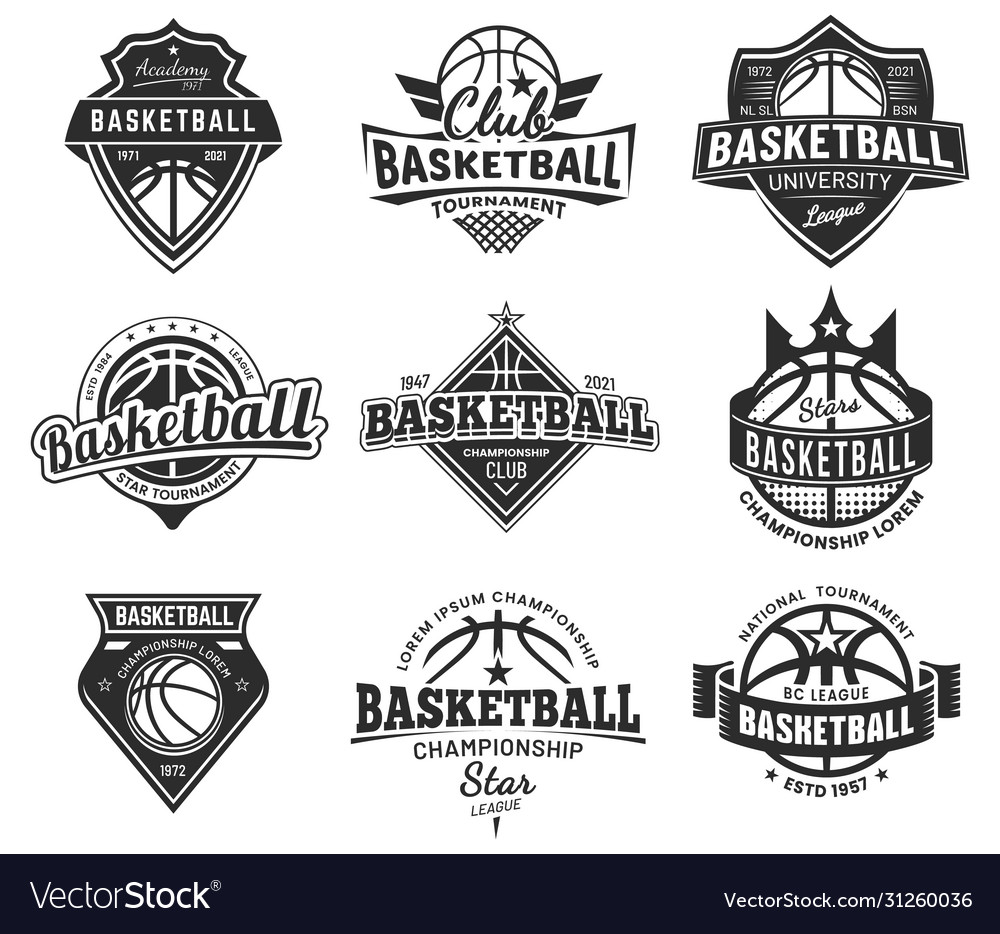 Basketball team labels set sport league badges Vector Image