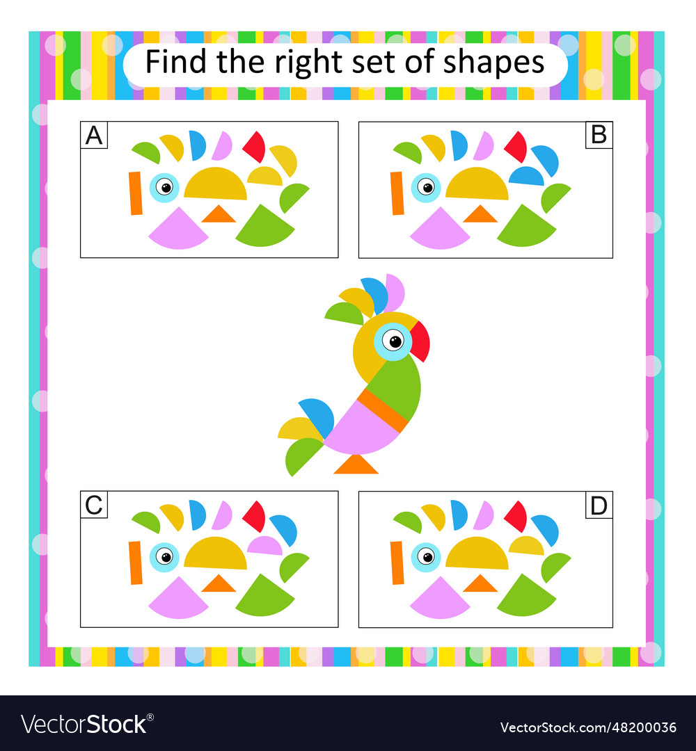 Find the correct set of cartoon parrot Royalty Free Vector