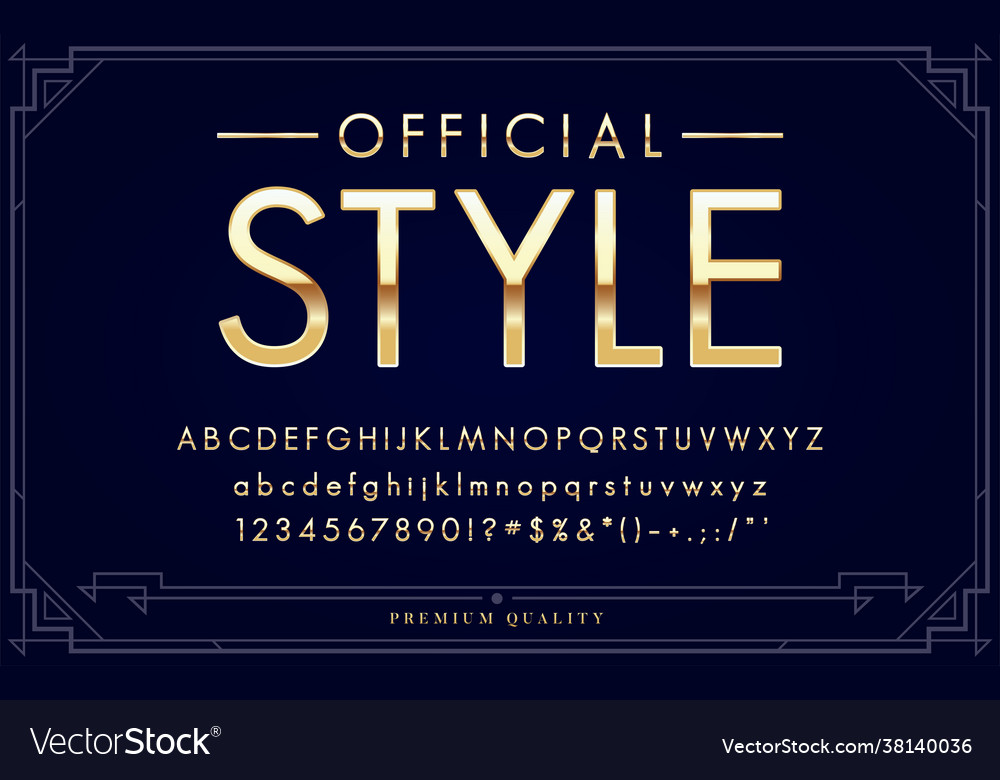 Gold metallic font set letters numbers Royalty Free Vector