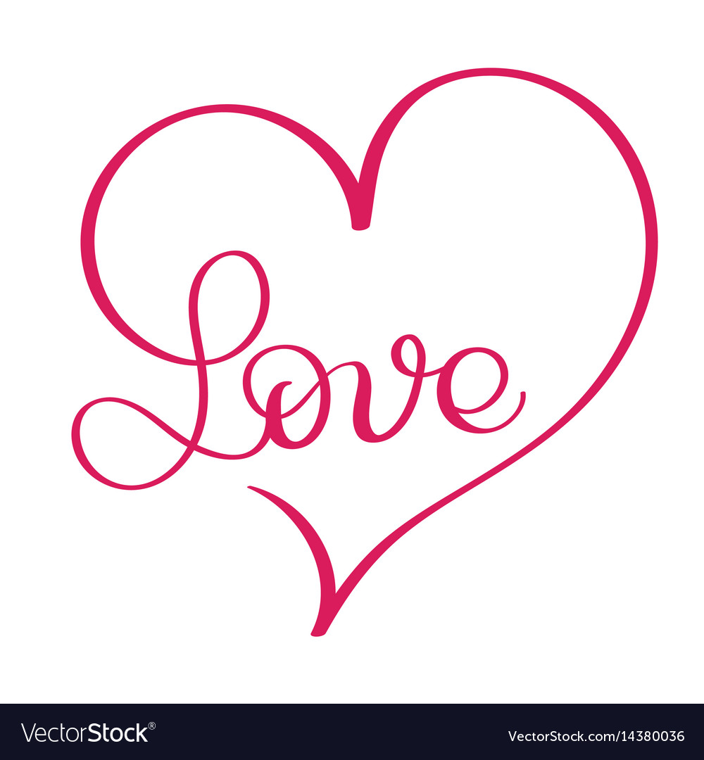 Download Love word in red heart calligraphy and Royalty Free Vector