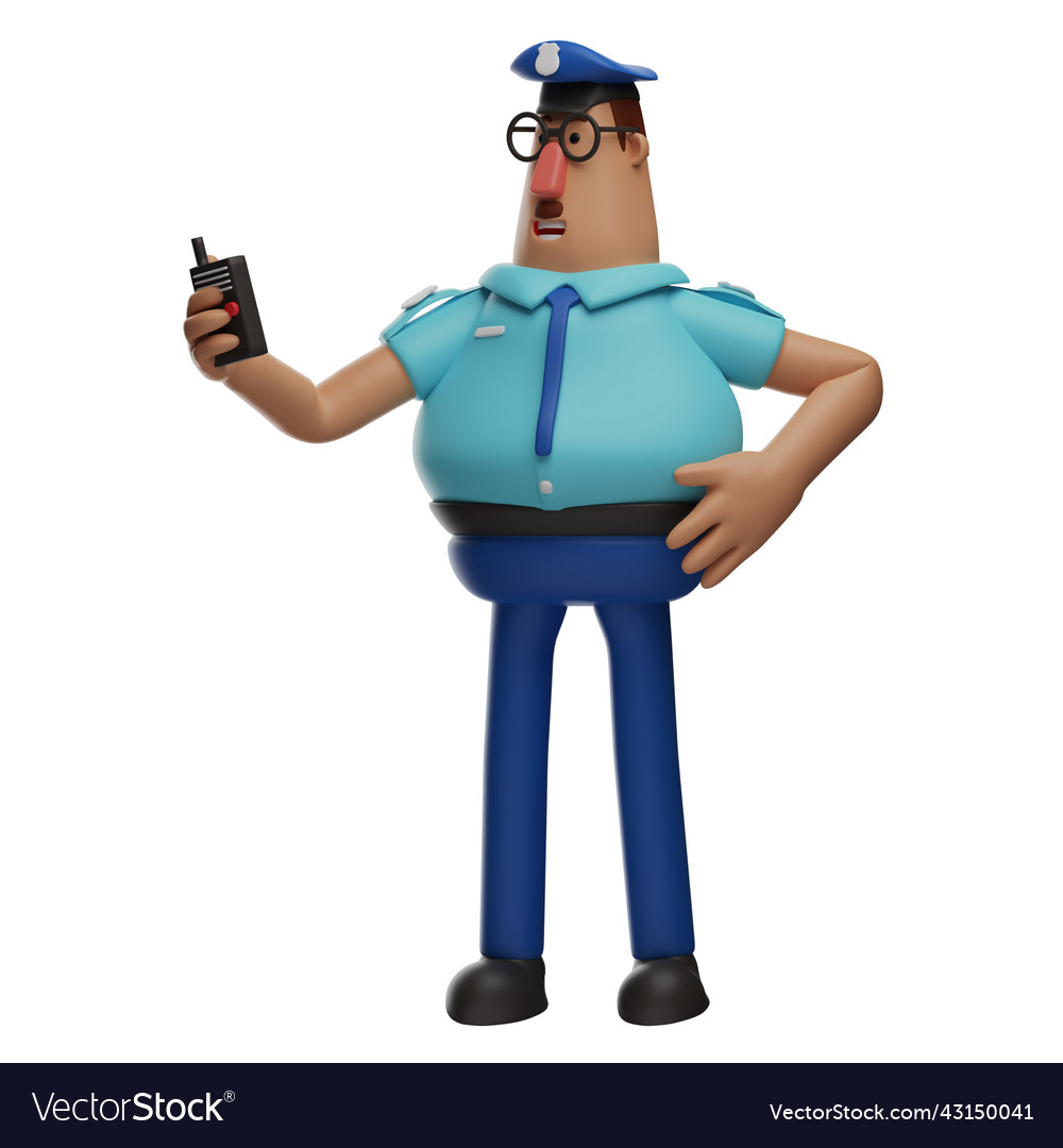 3d police officer cartoon character having a handy