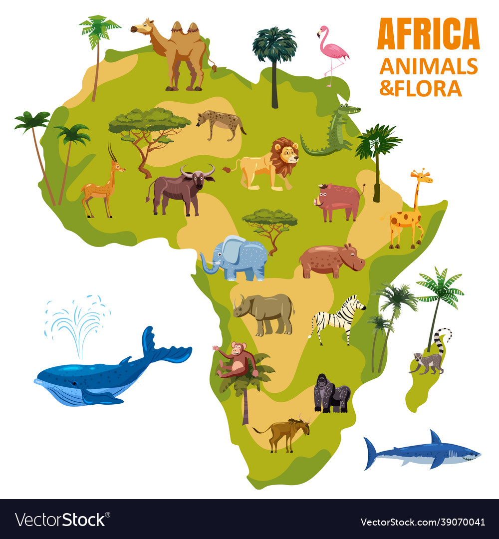 Africa animal world map continent set tropical Vector Image