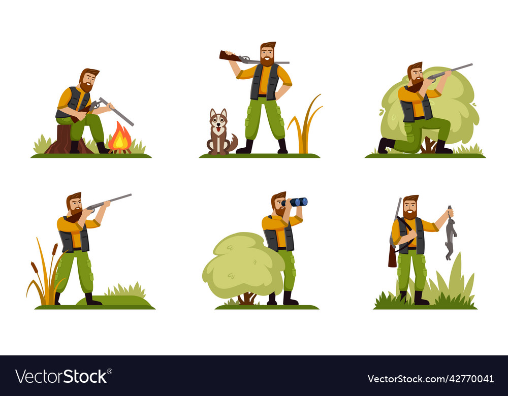 Hunters man with gun hunting to duck shutting Vector Image