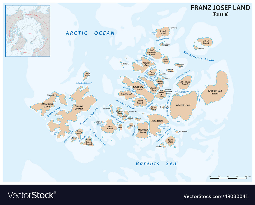 Map Of The Russian Archipelago Franz Josef Land Vector Image