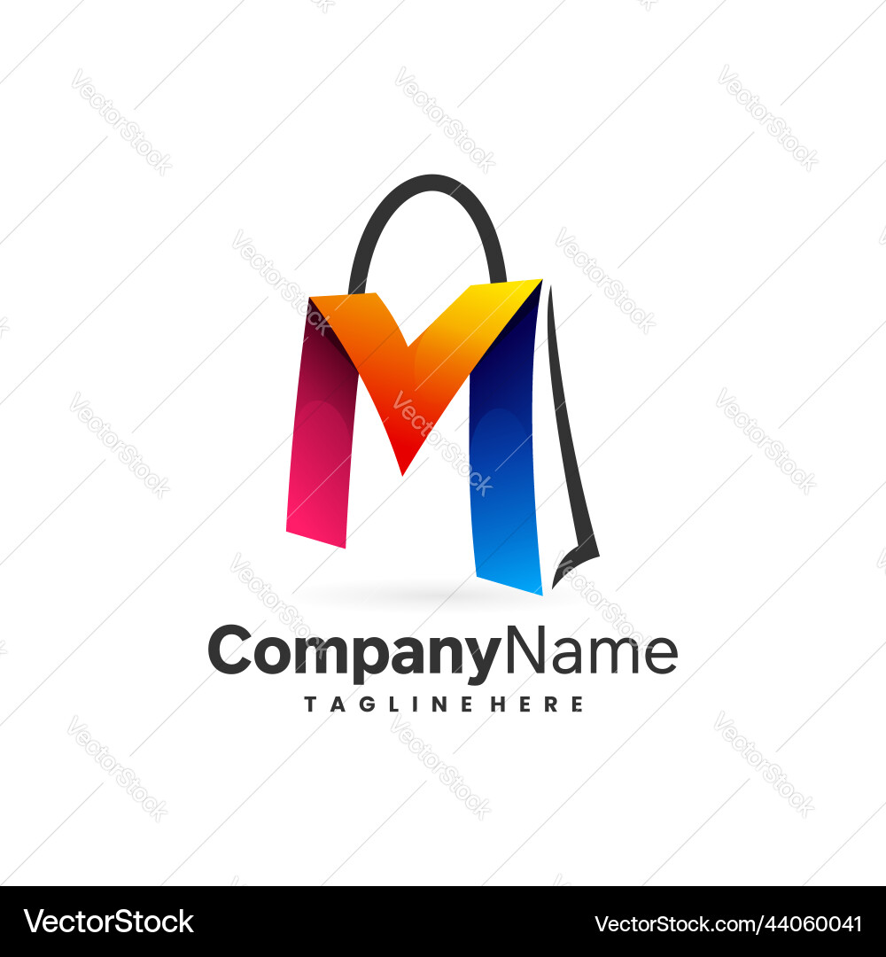Shopping bag logo with letter m concept Royalty Free Vector