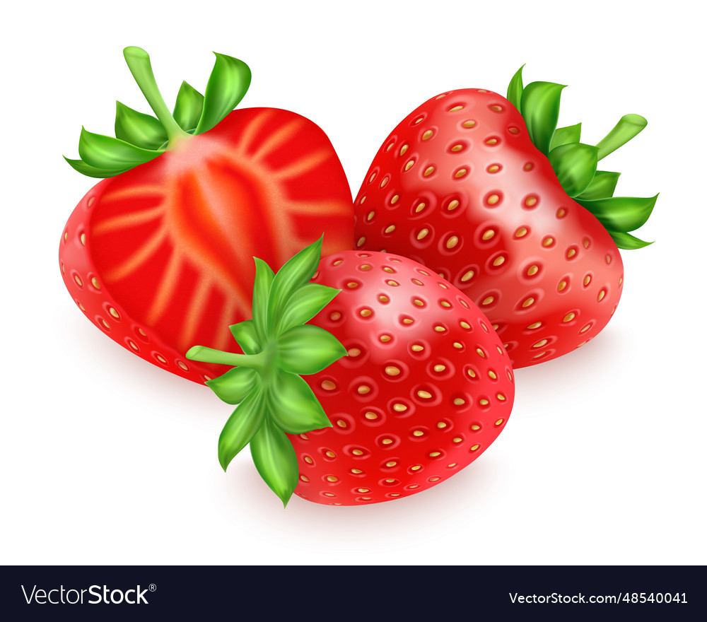 Whole and half strawberry realistic berries Vector Image