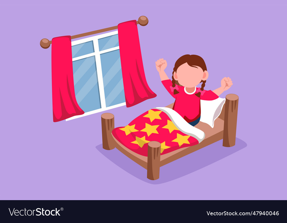 Character flat drawing pretty little girl wake up Vector Image