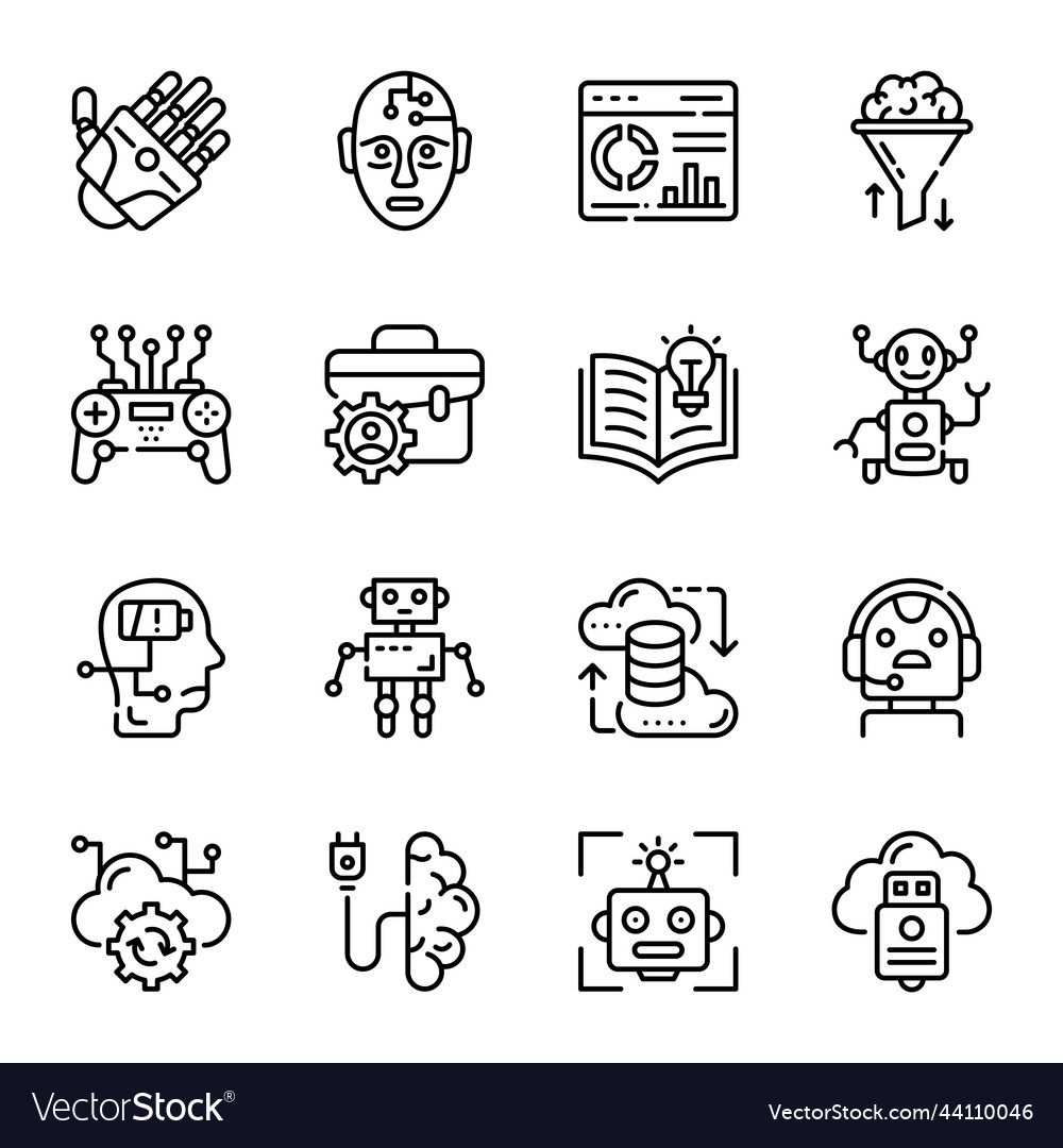 Pack of ai and robot technology outline icons Vector Image