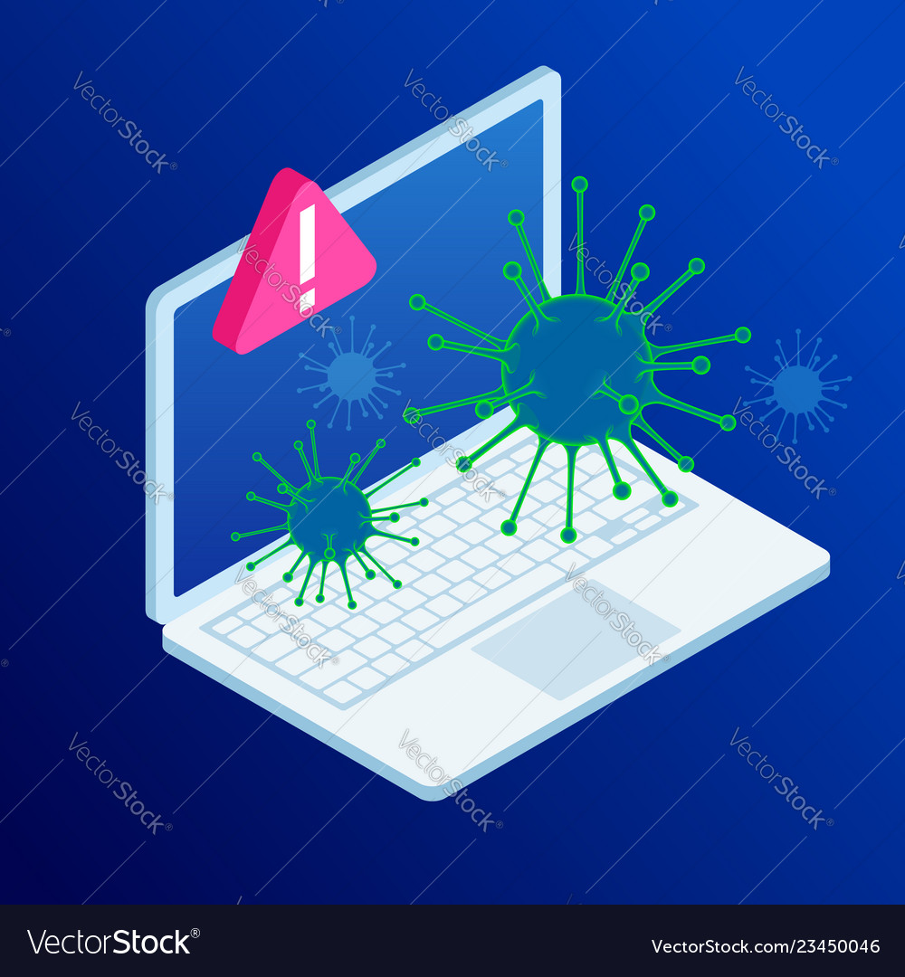 Virus alert isometric laptop with alert Royalty Free Vector