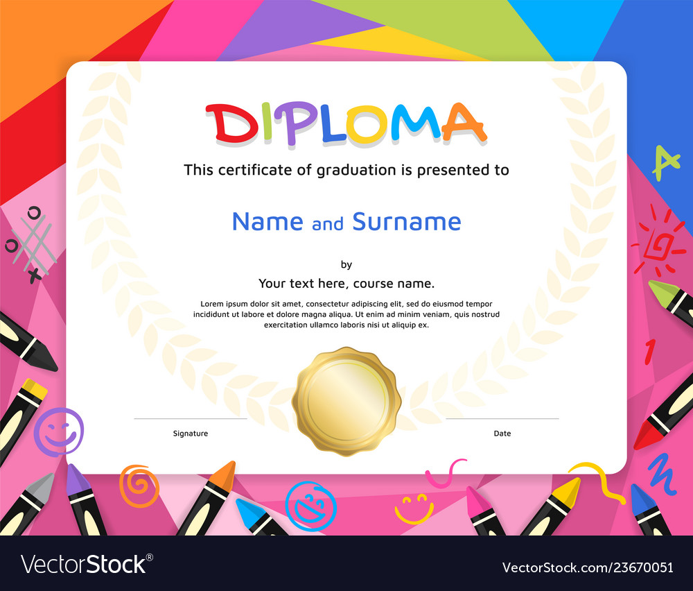 Kids diploma or certificate template Royalty Free Vector