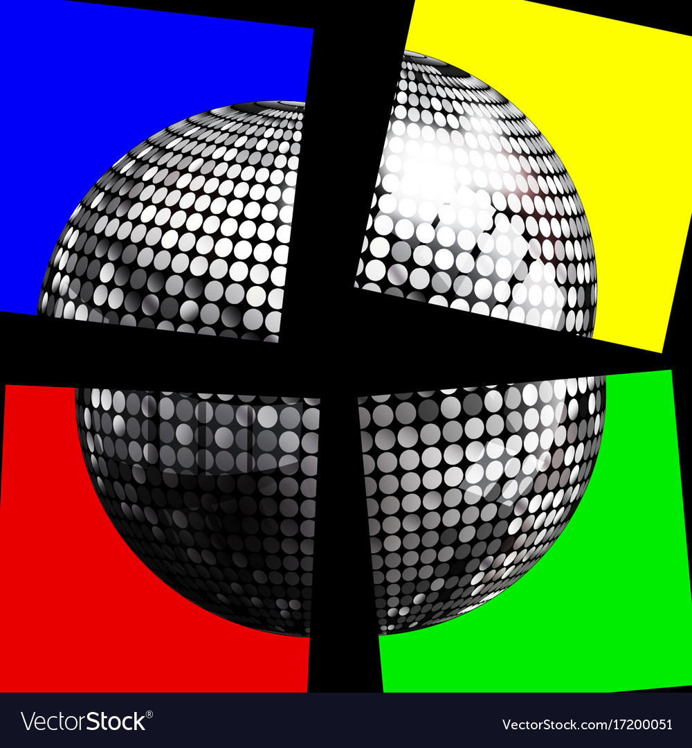 Silver disco ball on four panels over black Vector Image