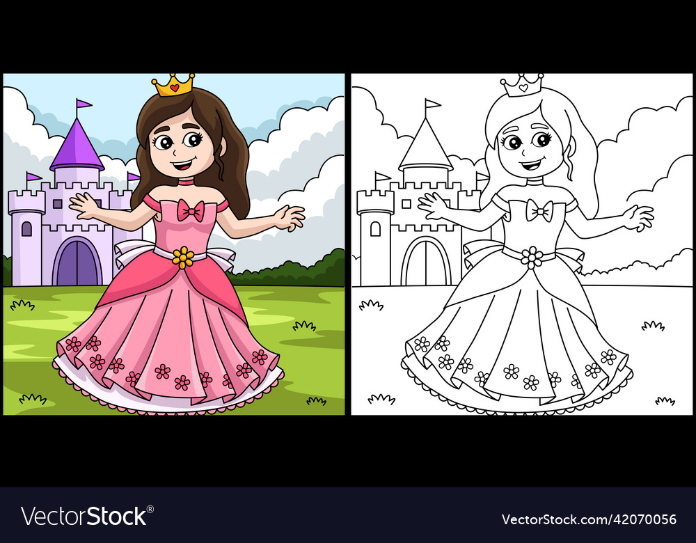 Princess in front of the castle coloring Vector Image