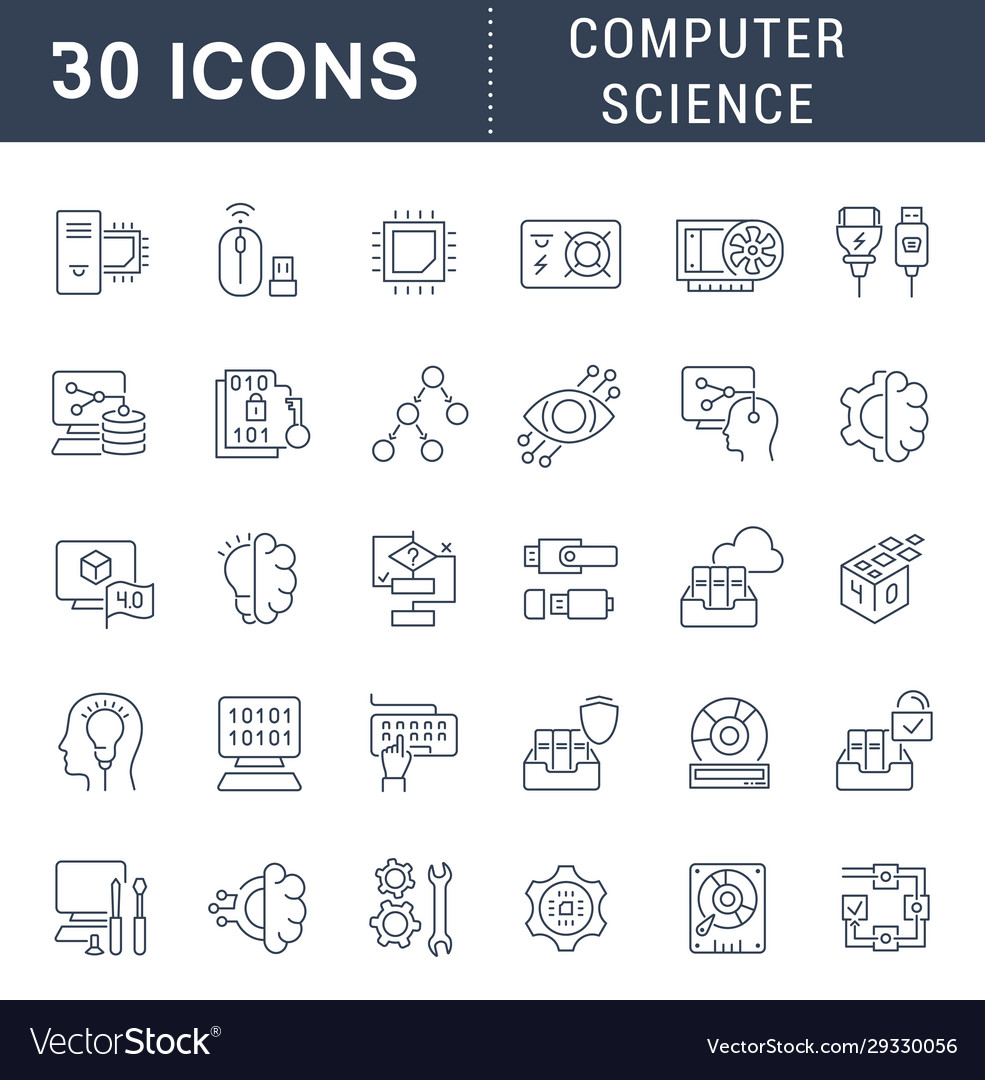 Set line icons computer science Royalty Free Vector Image
