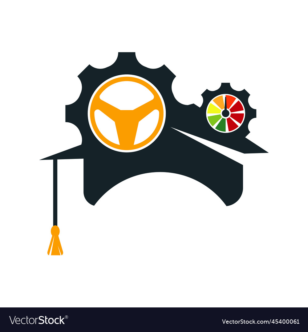 Graduation cap with steering wheel and gear icon Vector Image