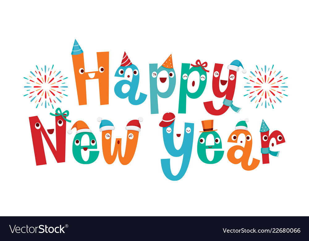 Character design of happy new year lettering Vector Image