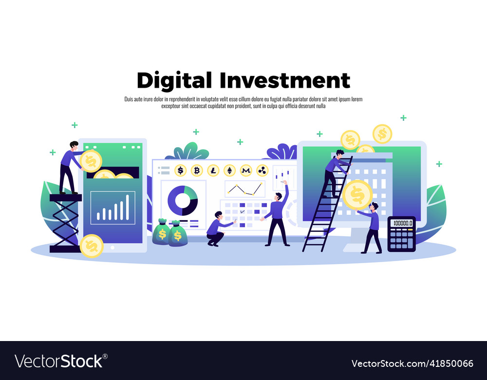 Digital investment horizontal composition Vector Image