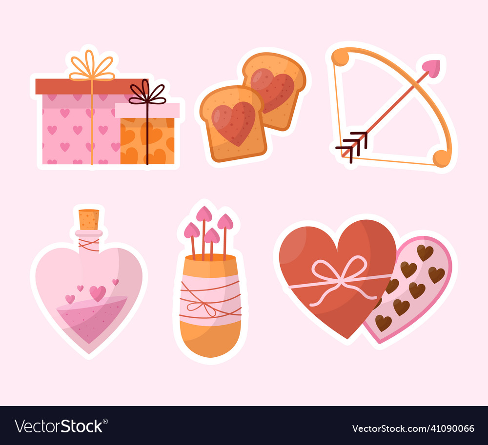 Flat Valentines Day Stickers Set Royalty Free Vector Image