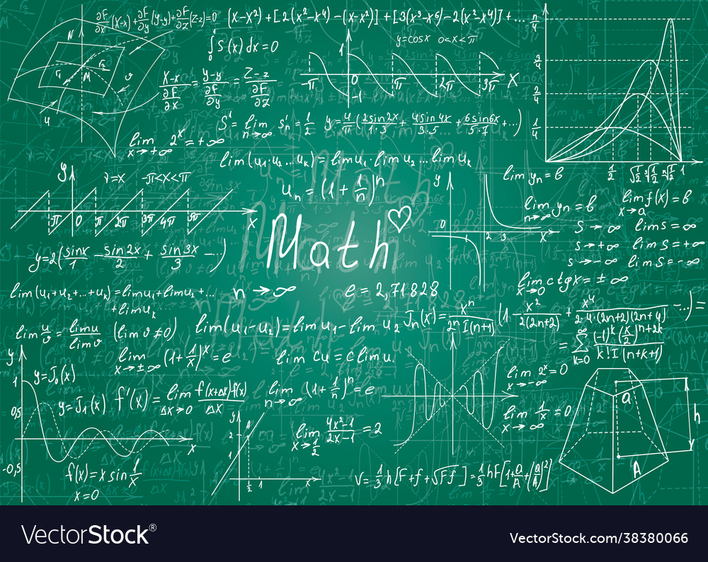 Mathematical Formulas Drawn Hand On A Green Vector Image