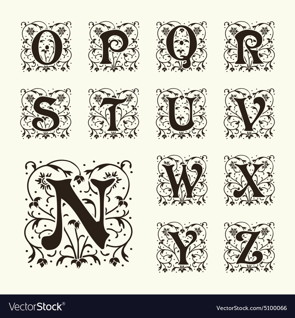 Vintage Set Capital Letters Monograms And Font Vector Image