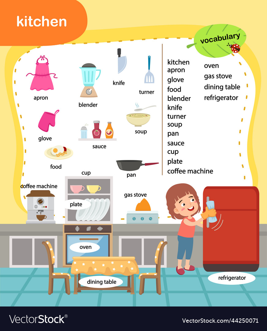 Education vocabulary kitchen Royalty Free Vector Image