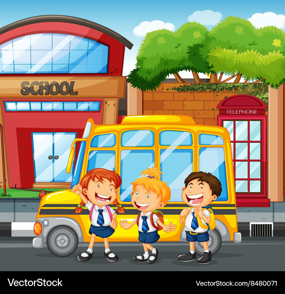 Students and school bus Royalty Free Vector Image